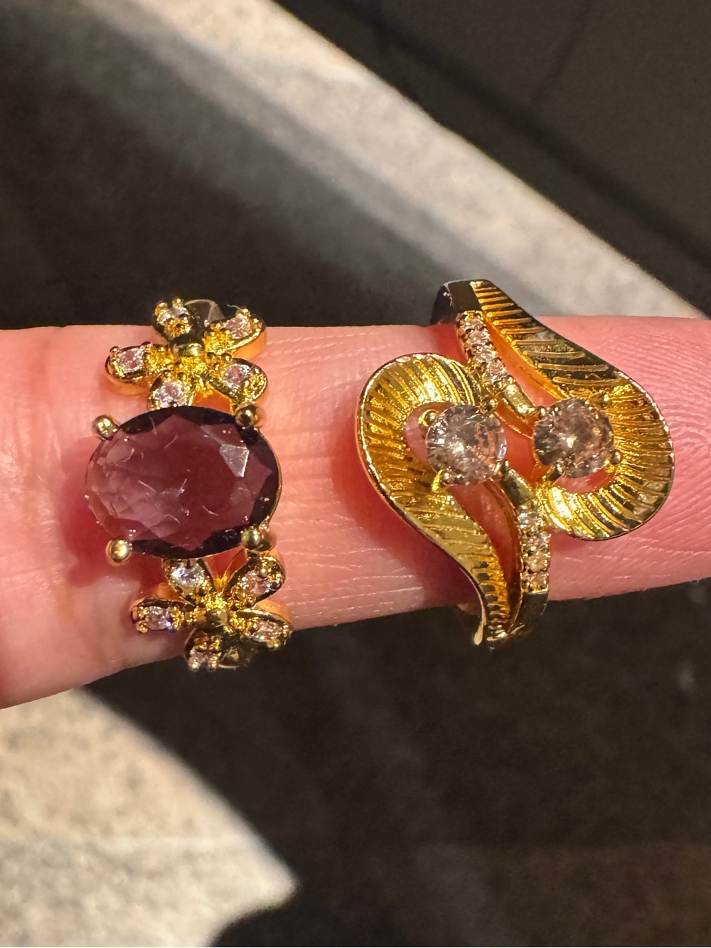 2 rings Gold-Tone Floral Cluster Ring, adjustable size